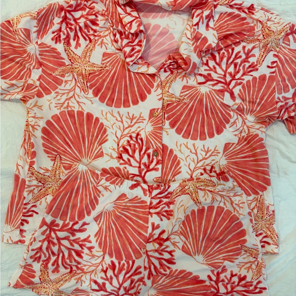 Linea Donatella Coral Shell Print Pajama Set